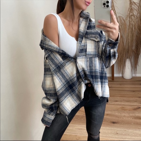 mrsalliexo Jackets & Blazers - 🆕🔄 Reposh Grace Distressed Plaid Jacket | Navy